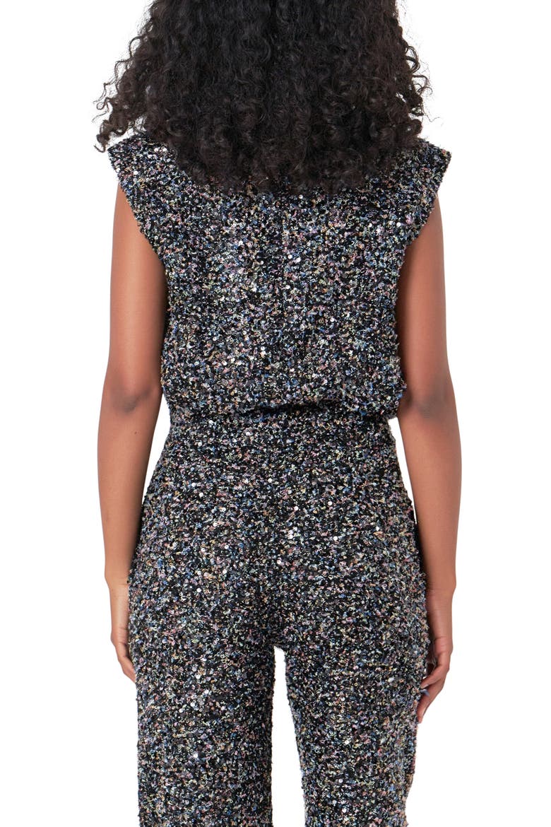 Cap Sleeve Bouclé Tweed Top, Alternate, color, BLACK MULTI
