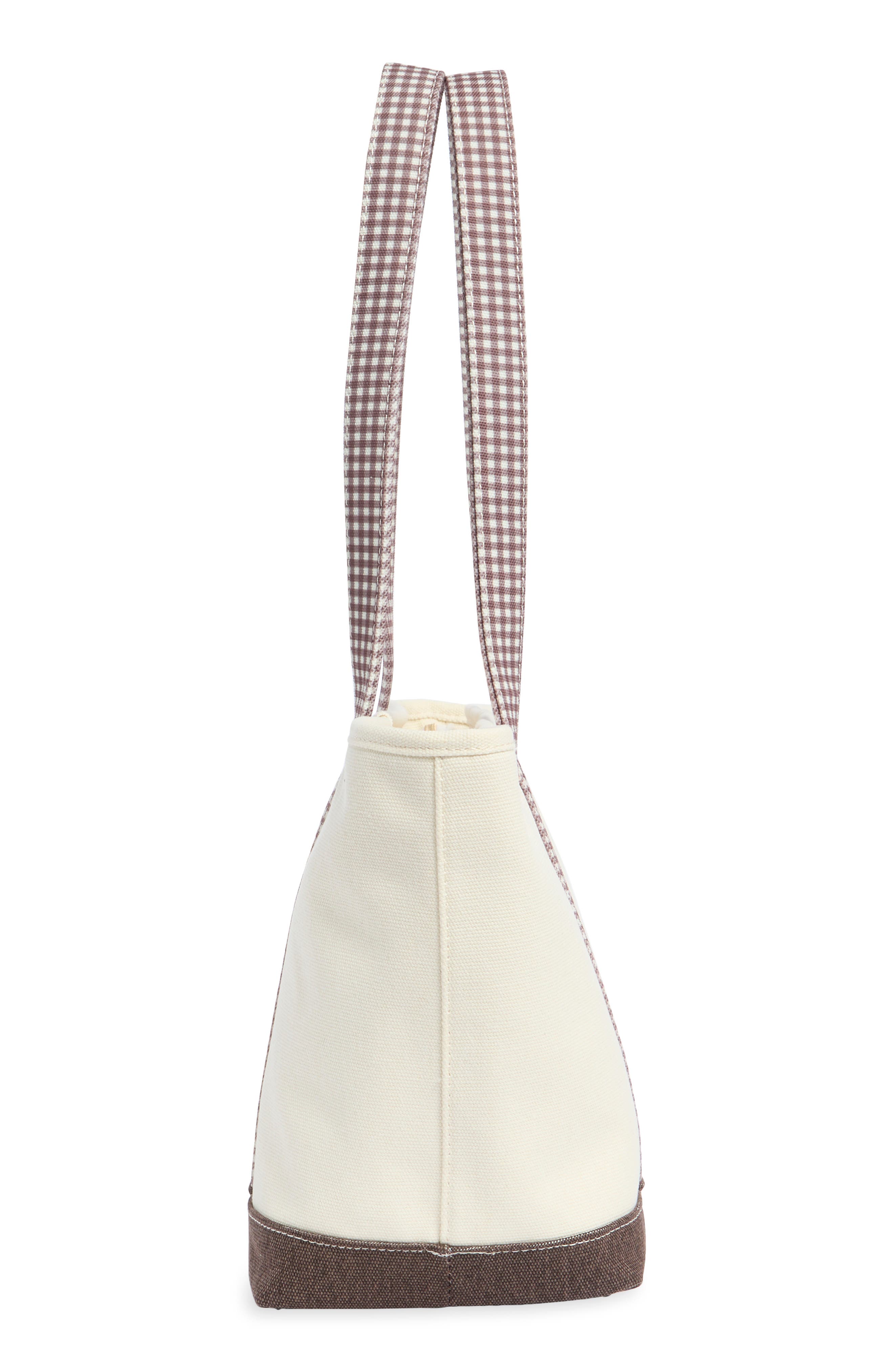 Nanette Lepore Gingham Trim Knit Tote, Alternate, color, Soft Beige / Brown Gingham