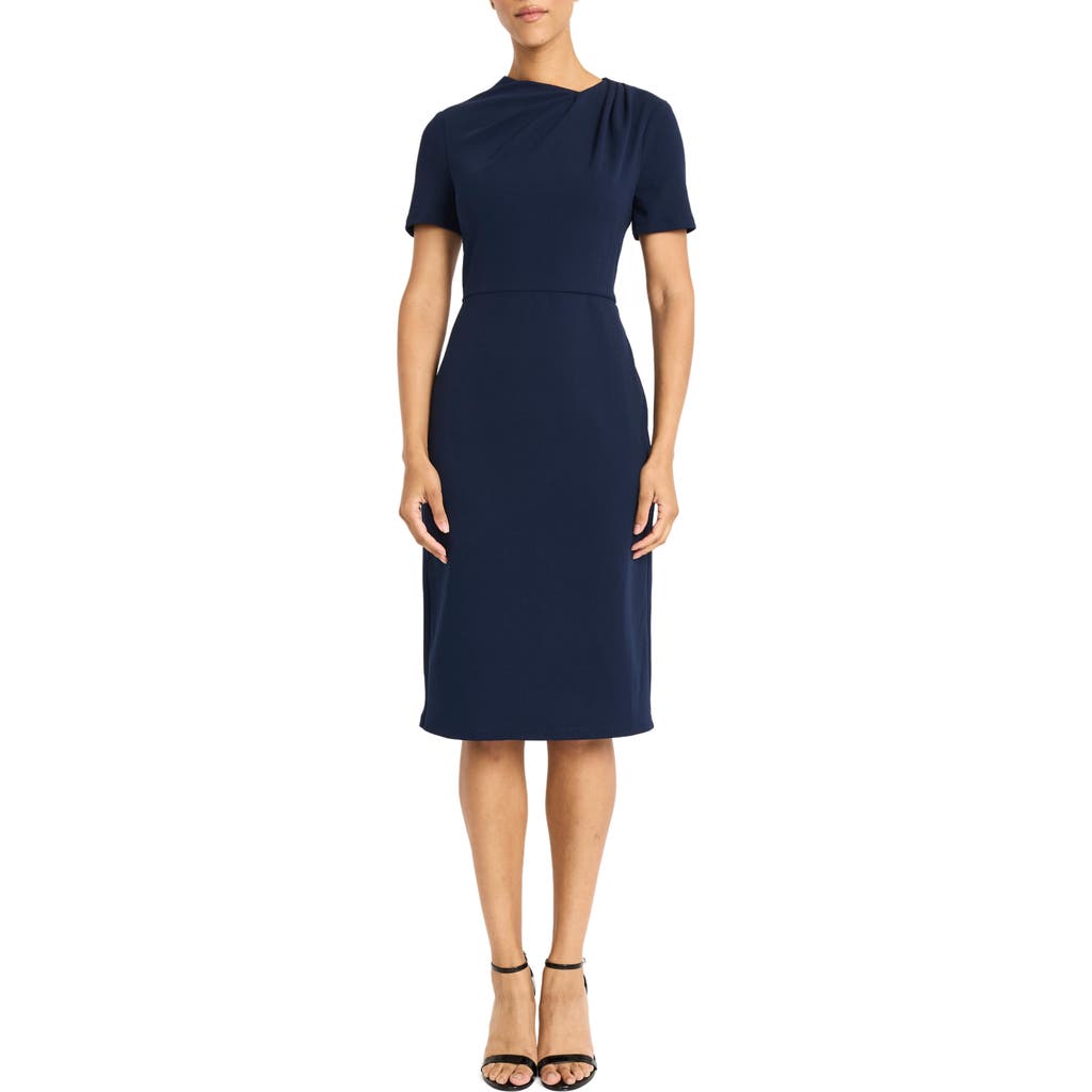 Maggy London Twist Neck Midi Sheath Dress In Navy Blazer