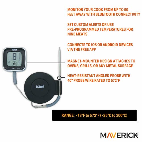 Maverick Ichef Bluetooth Remote Compact Thermometer In Black