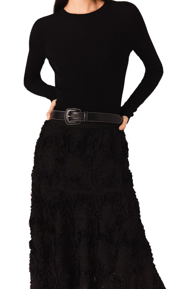 maje Long embroidered skirt, Alternate, color, Black