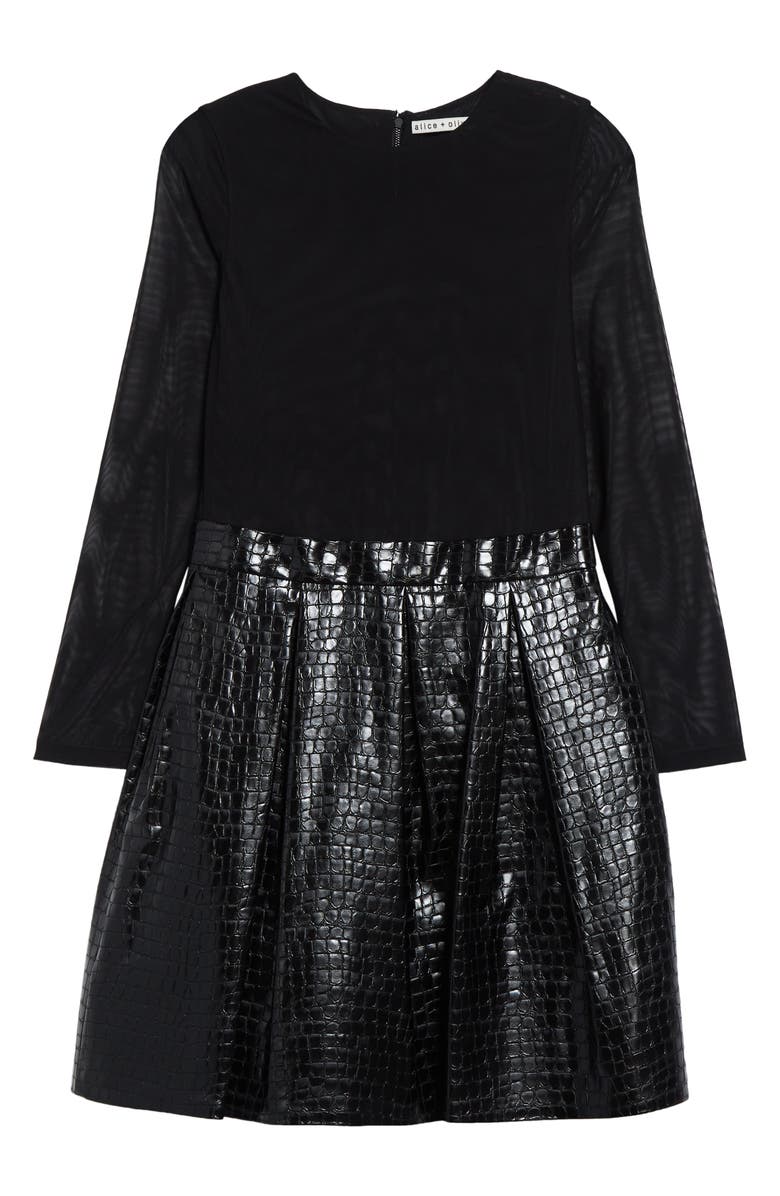 Alice + Olivia Chara Long Sleeve Faux Leather Party Dress, Alternate, color, 