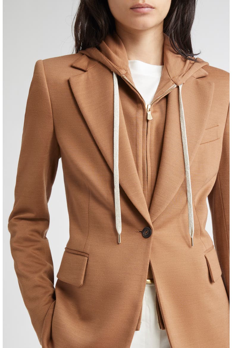 Wool Blazer with Removable Hooded Bib, Alternate, color, 157 COGNAC