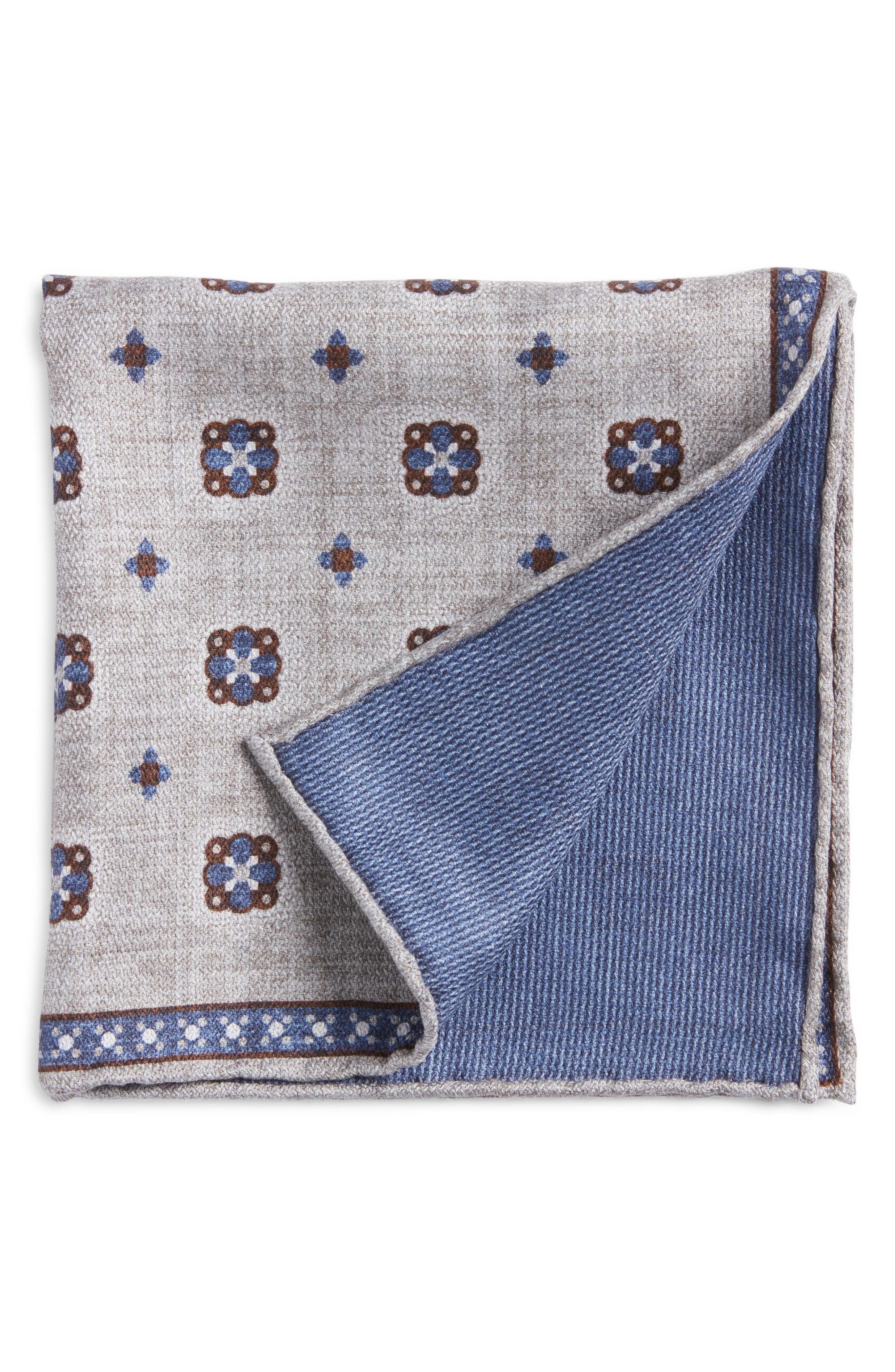 EDWARD ARMAH Foulard Reversible Silk Pocket Square in Grey 