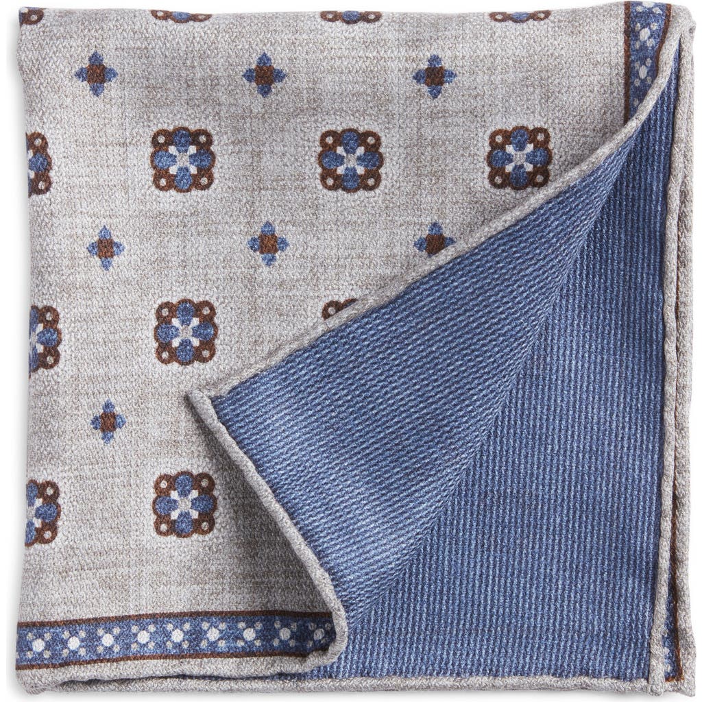 EDWARD ARMAH Foulard Reversible Silk Pocket Square in Grey