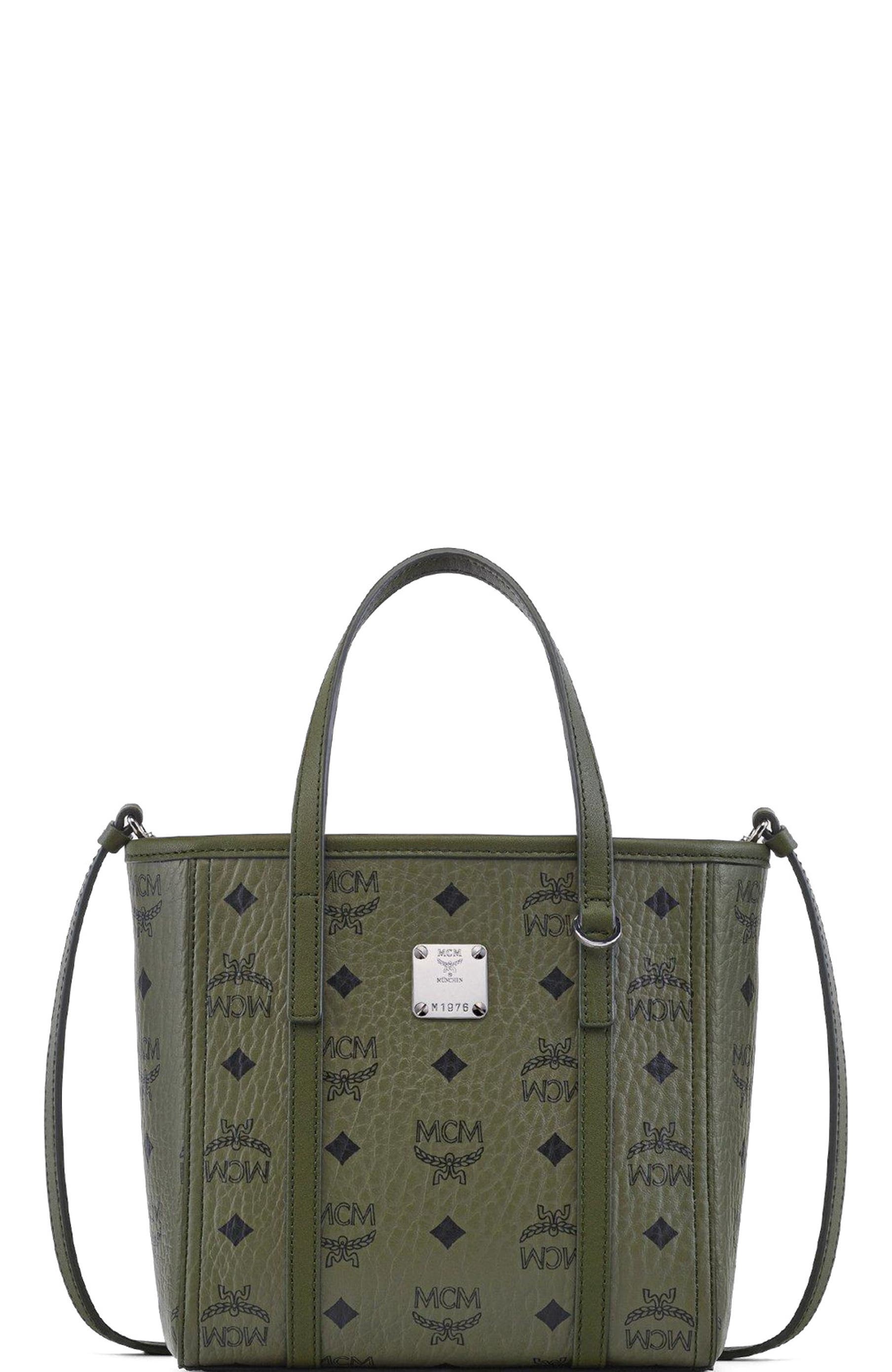 MCM Mini Toni Top-Zip Shopper in Visetos, Main, color, Green