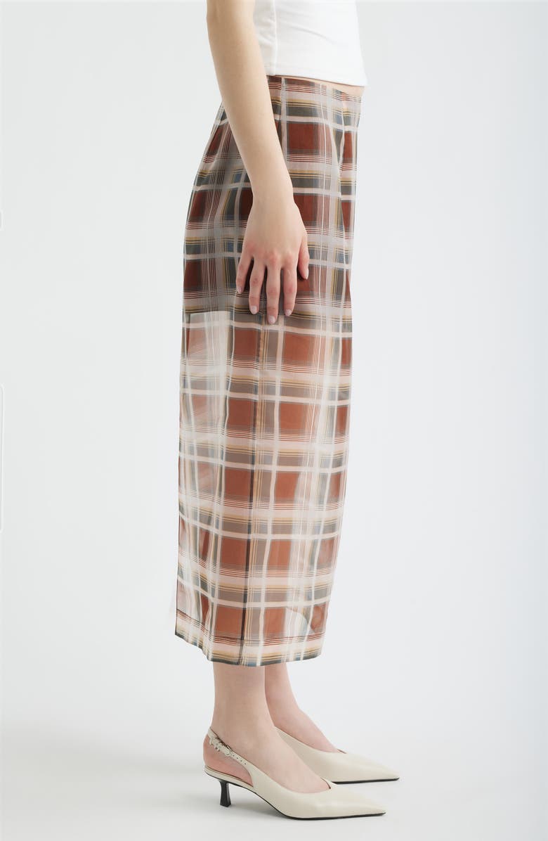 FRAME The Plaid Silk Organza Midi Skirt, Alternate, color, Silver Peony Multi