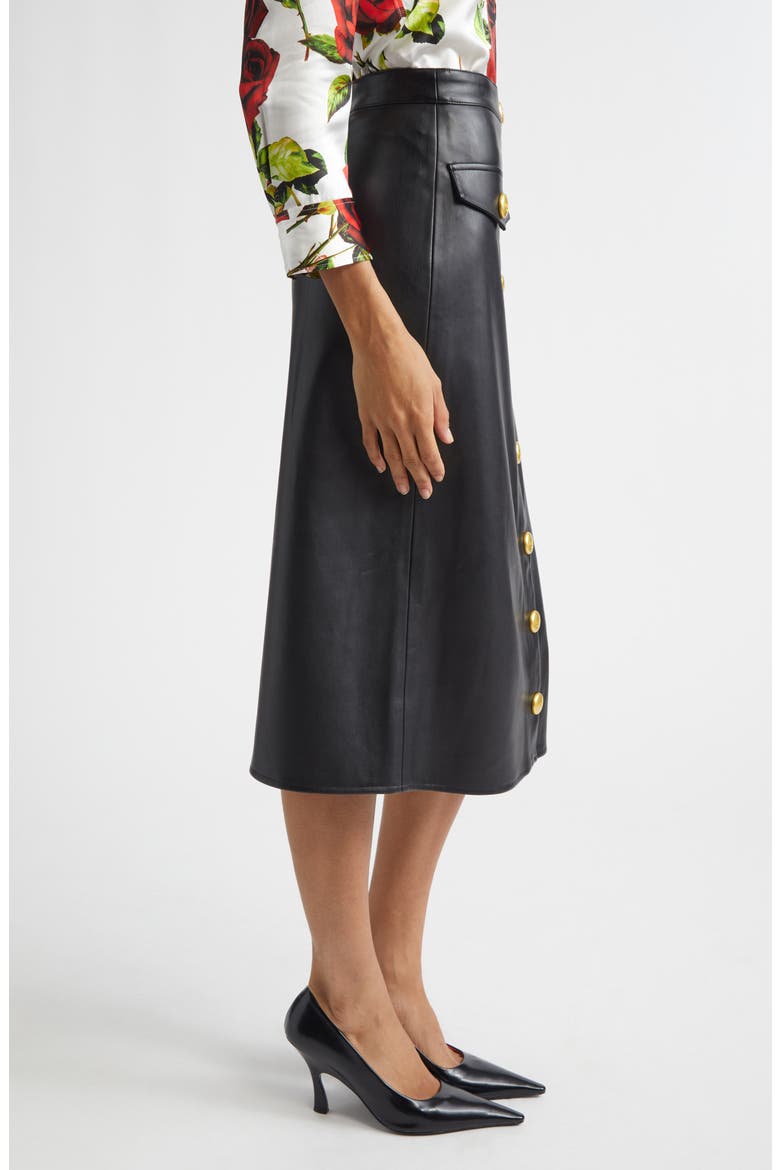 Milann Faux Leather Midi Skirt, Alternate, color, BLACK/ GOLD