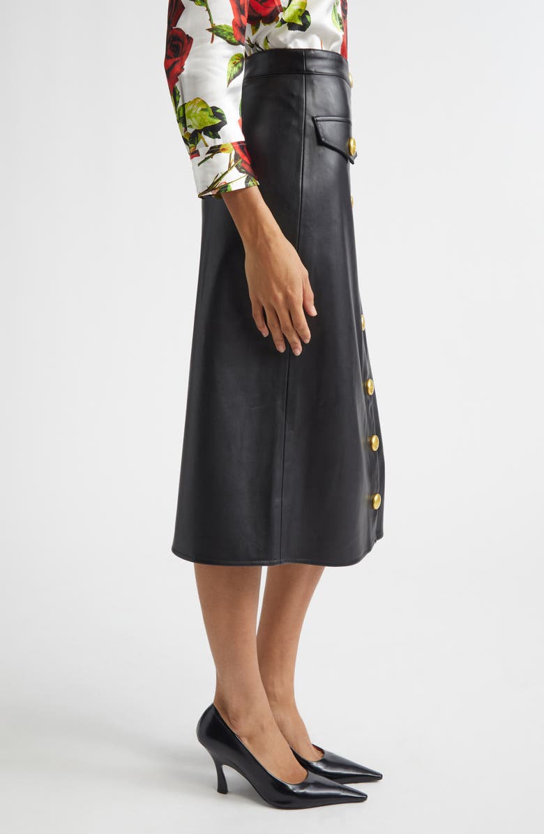 L'AGENCE Milann Faux Leather Midi Skirt, Alternate, color, Black/ Gold