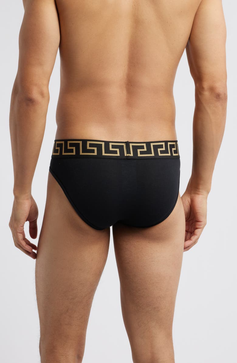 Versace 2-Pack Greca Border Stretch Cotton Briefs, Alternate, color, Black Gold Greek Key