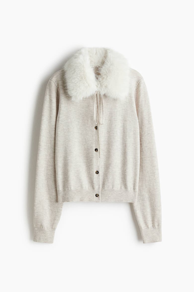 Collared Cardigan, Alternate, color, Light beige melange