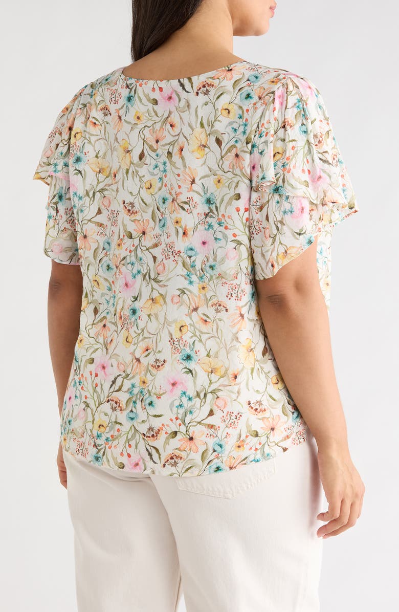 Vince Camuto Print Tulip Sleeve Top, Alternate, color, Antique White