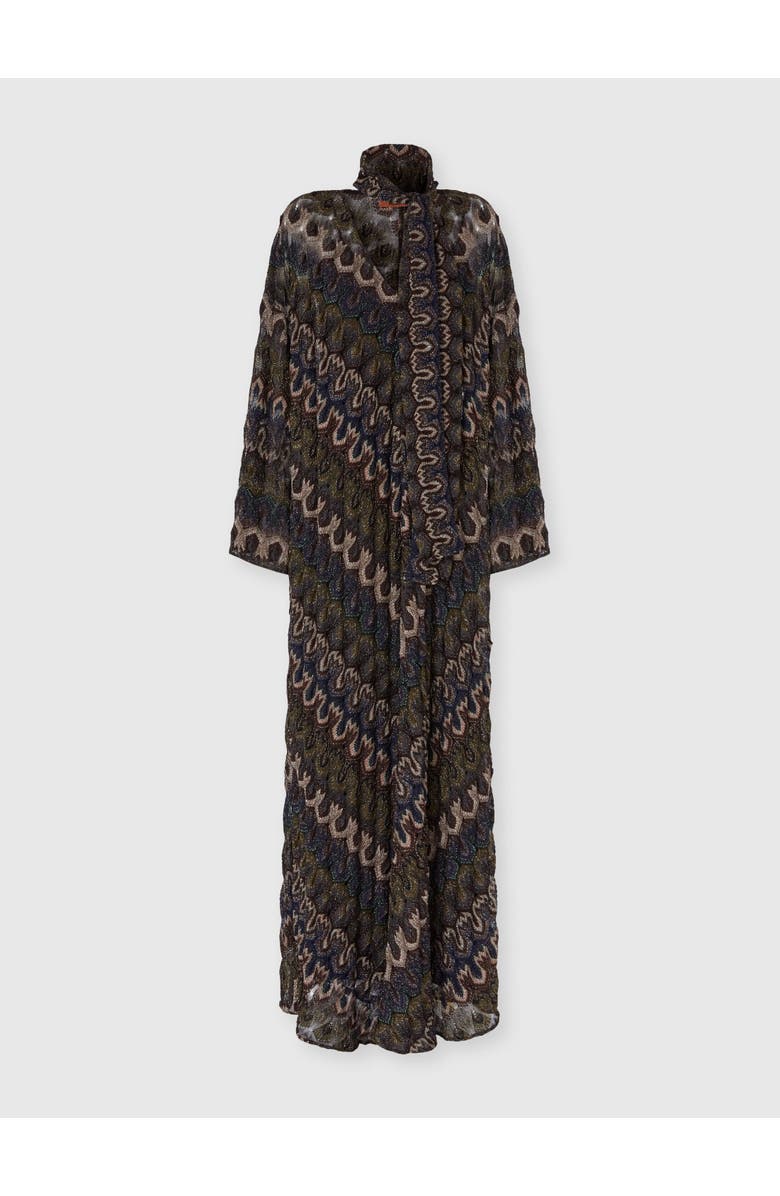 Missoni Long Lamé Viscose Dress With Removable Sash, Main, color, Green& Brown
