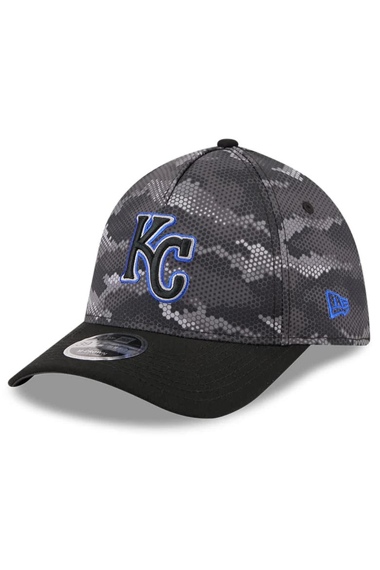 Men's New Era Black Kansas City Royals Camo 39THIRTY A-Frame Flex Hat, Main, color, Black