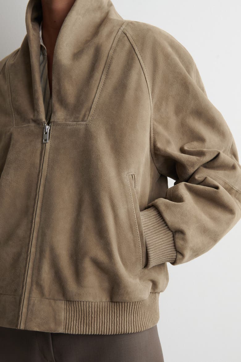 Shawl-collar Suede Bomber Jacket, Alternate, color, BEIGE