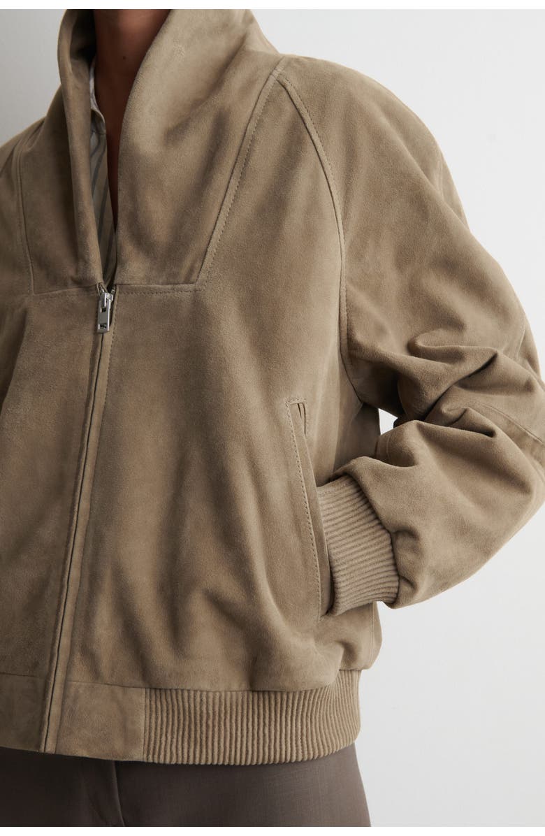 COS Shawl-collar Suede Bomber Jacket, Alternate, color, Beige
