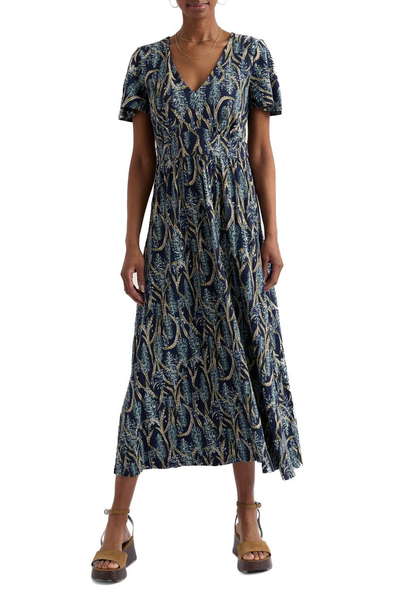 Chateaux Floral Organic Cotton Midi Dress, Main, color, RED HOT POKER MARITIME