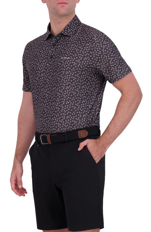 Ben Sherman Shadow Geo Print Stretch Tech Polo In Black