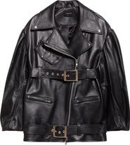 Simone Rocha Puff Sleeve Leather Biker Jacket