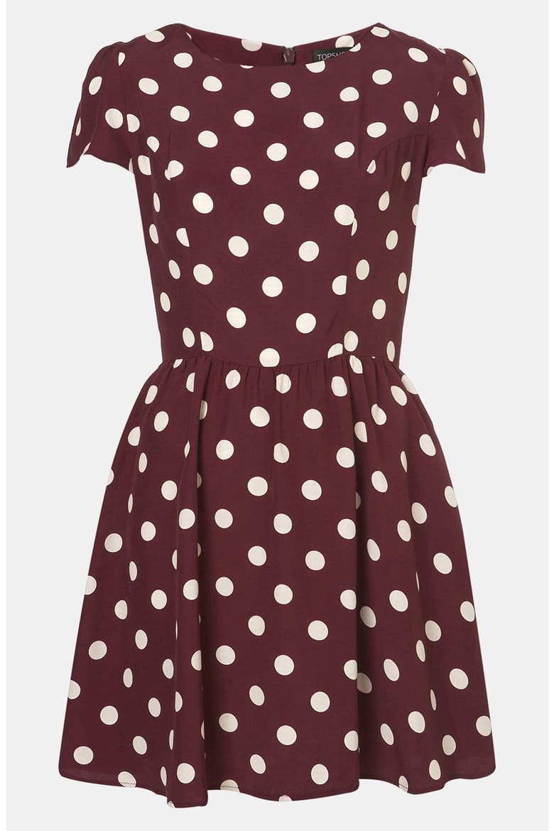 Polka Dot Skater Dress, Main, color, BURGUNDY