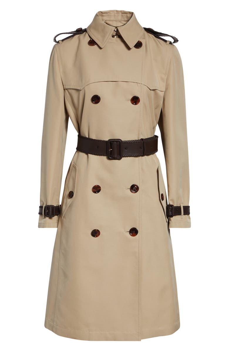 Burberry Foxfield Silk & Cotton Trench Coat, Main, color, Oatmeal Beige