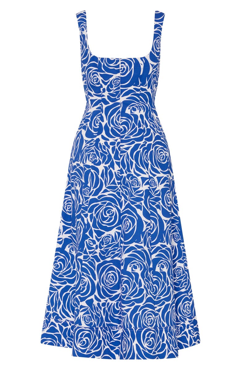 Milly Nia Blue Rose Stretch Cotton Poplin Midi Dress, Alternate, color,