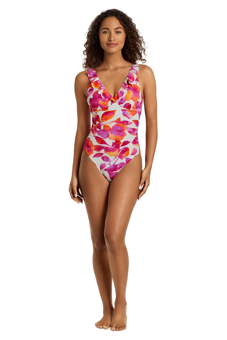 Ruffle Underwire One-Piece Swimsuit, Alternate, color, PINK/ WHITE MULTI