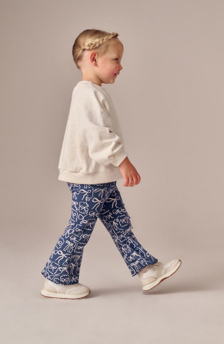 NEXT Kids' Bow Print Rib Flare Leggings, Alternate, color, Blue