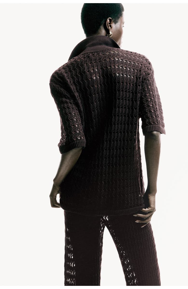 H&M Crochet-look Cotton Cardigan, Alternate, color, Dark Brown