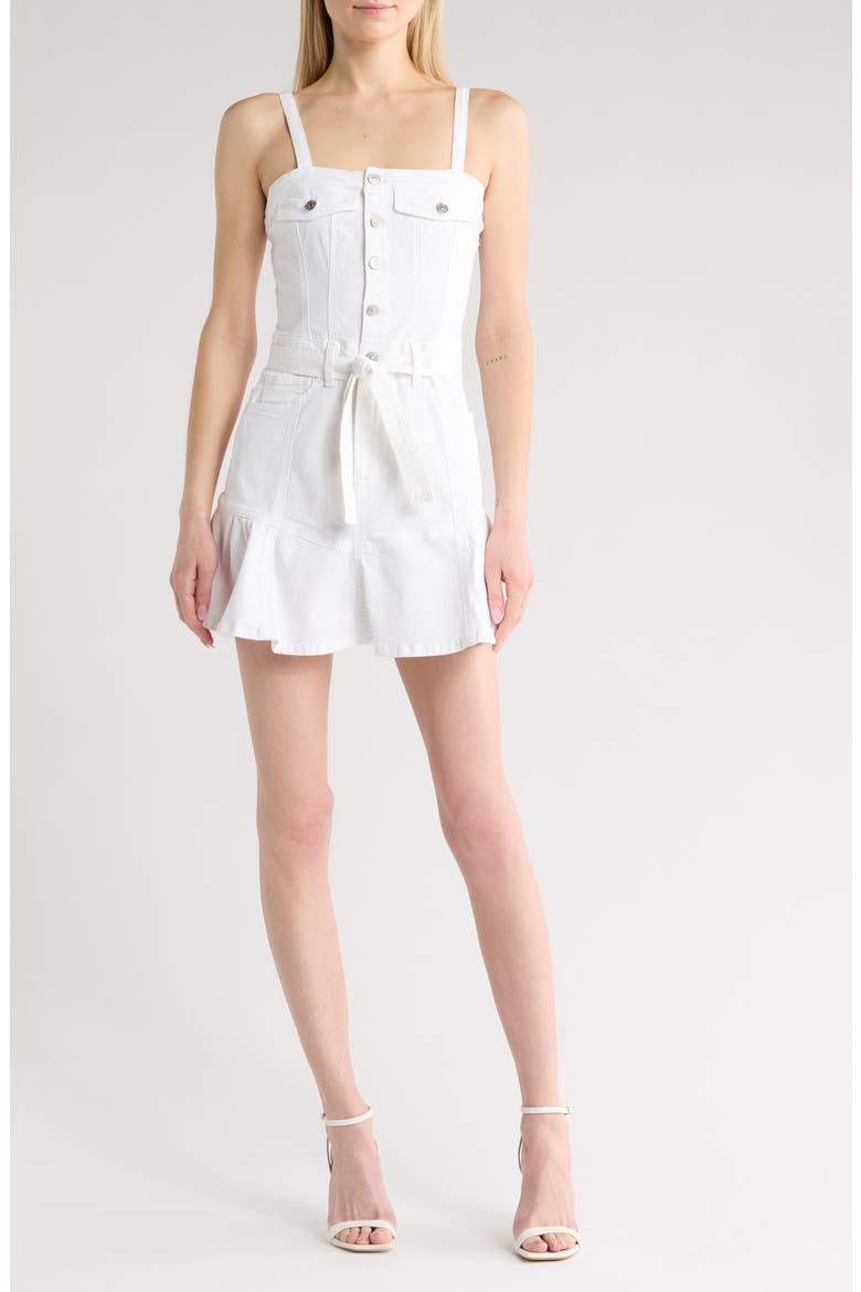 Flounce Hem Denim Minidress, Main, color, WHITE