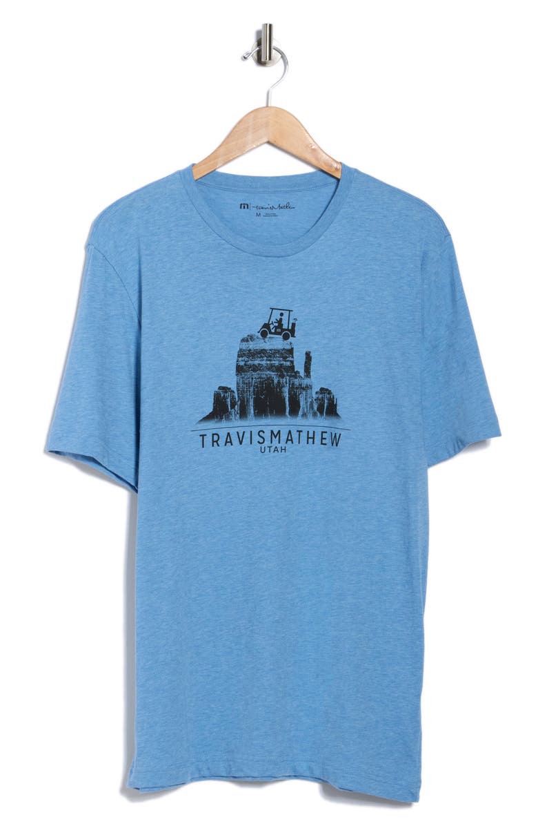 TravisMathew Across the Plateau Graphic T-Shirt, Alternate, color, Heather Blue