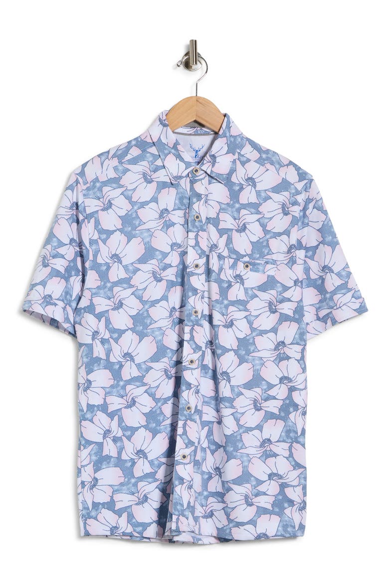 Floral Print Short Sleeve Button Up Shirt, Alternate, color, PINK/ NAVY