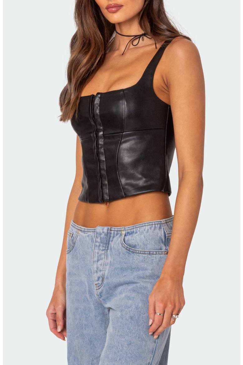 Simone Faux Leather Corset Top, Alternate, color, BLACK