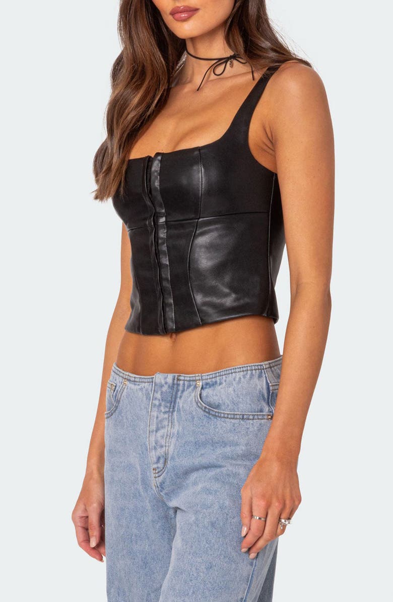 EDIKTED Simone Faux Leather Corset Top, Alternate, color, Black