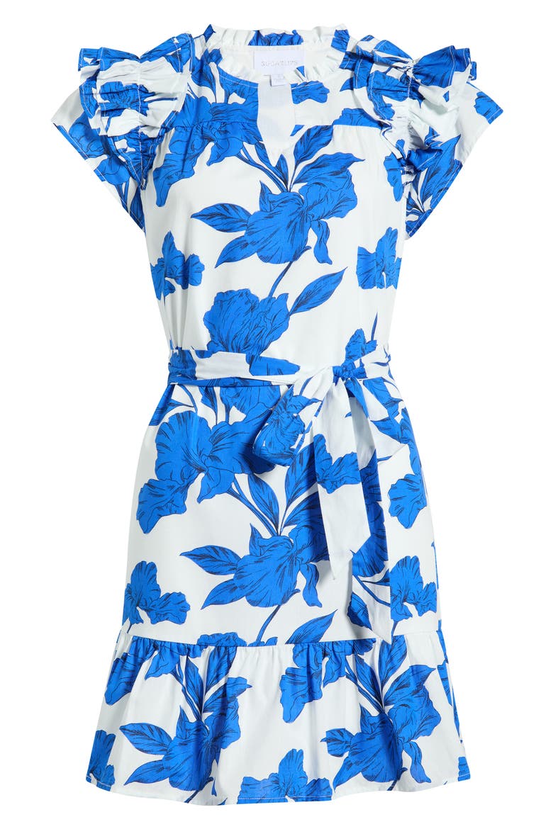 Ivonna Floral Ruffle Cotton Minidress, Alternate, color, WHITE-BLUE-BLACK