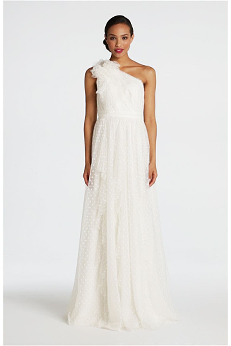 Dotted Tulle One Shoulder Gown, Alternate, color, IVORY