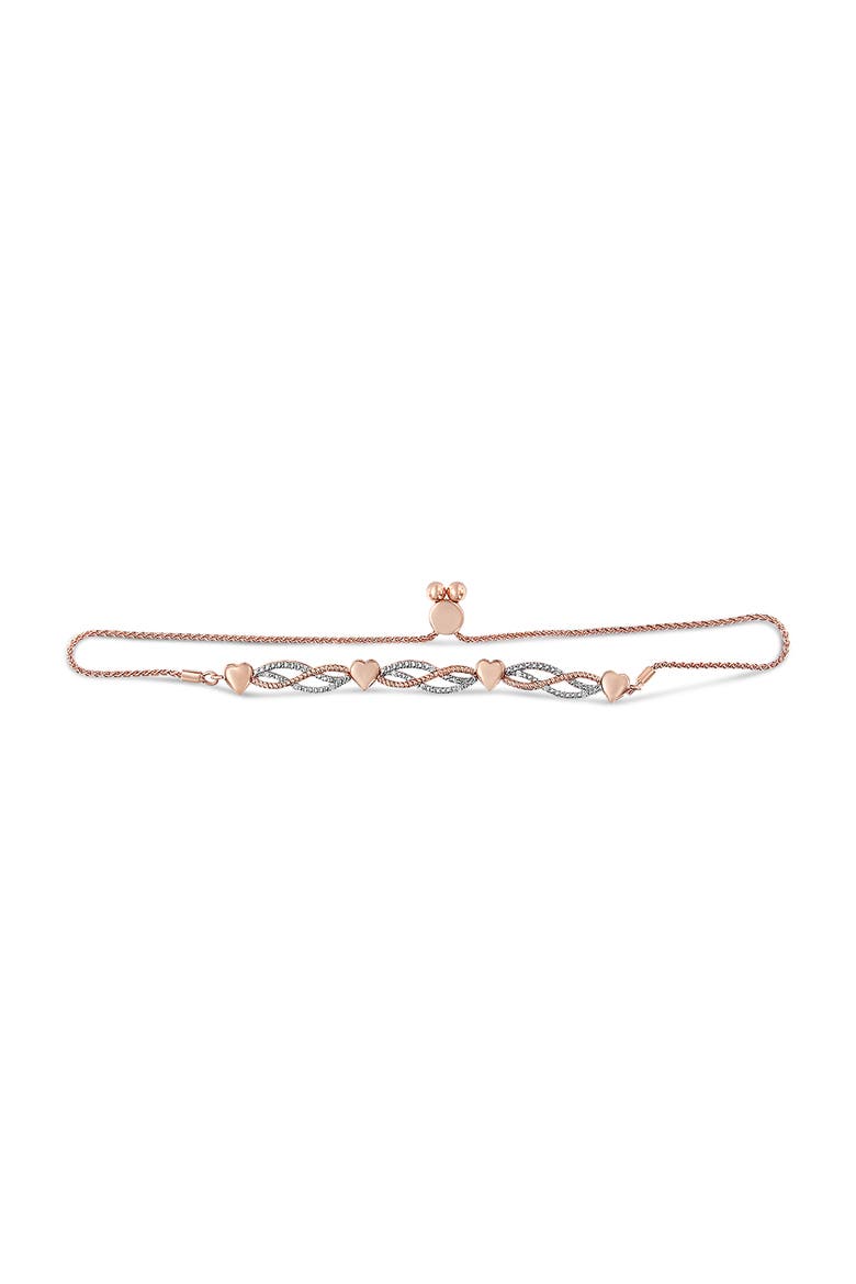 14K Rose Gold Plated Silver Diamond Accent Link and Heart Adjustable Bolo Bracelet, Alternate, color, Pink