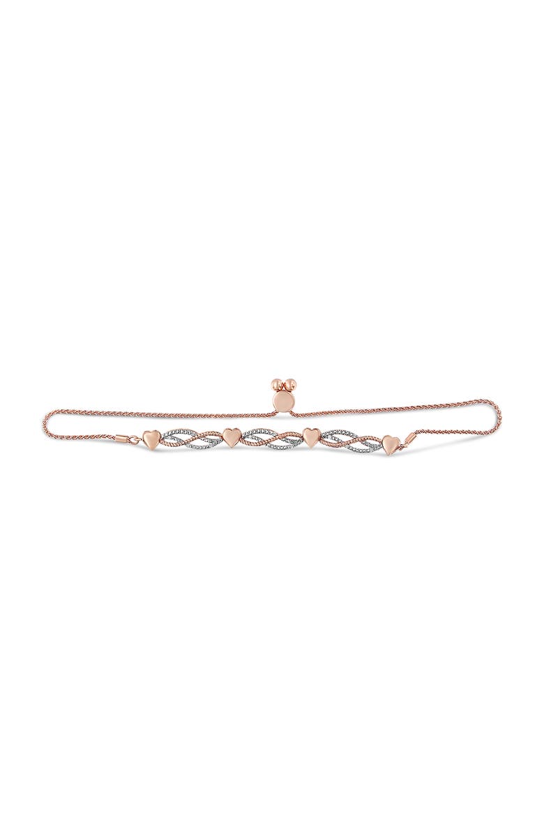 Haus of Brilliance 14K Rose Gold Plated Silver Diamond Accent Link and Heart Adjustable Bolo Bracelet, Alternate, color, Pink