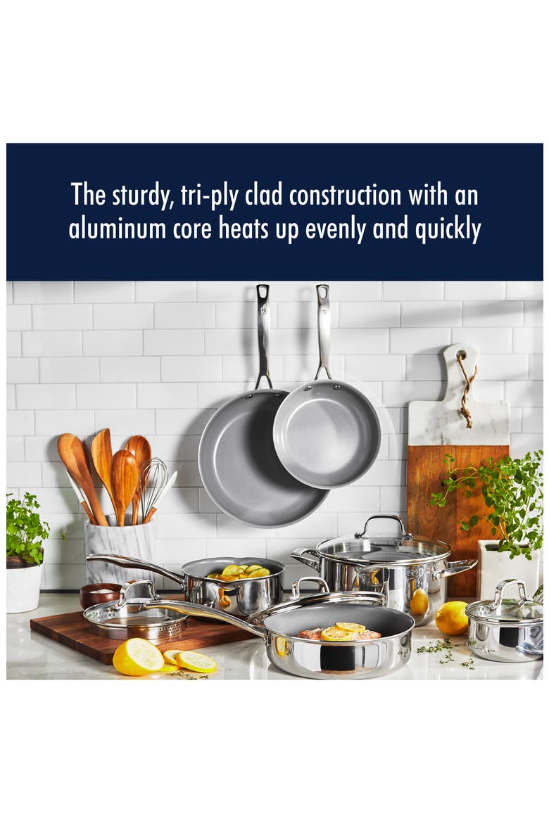 Clad H3 10-Piece Stainless Steel & Ceramic Cooking Set, Alternate, color, SILVER