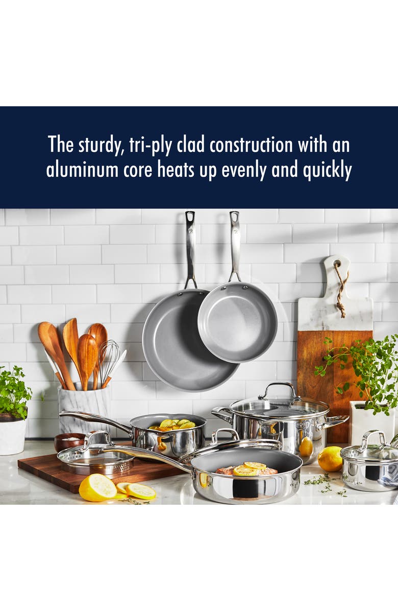 HENCKELS CUTLERY Clad H3 10-Piece Stainless Steel & Ceramic Cooking Set, Alternate, color, Silver