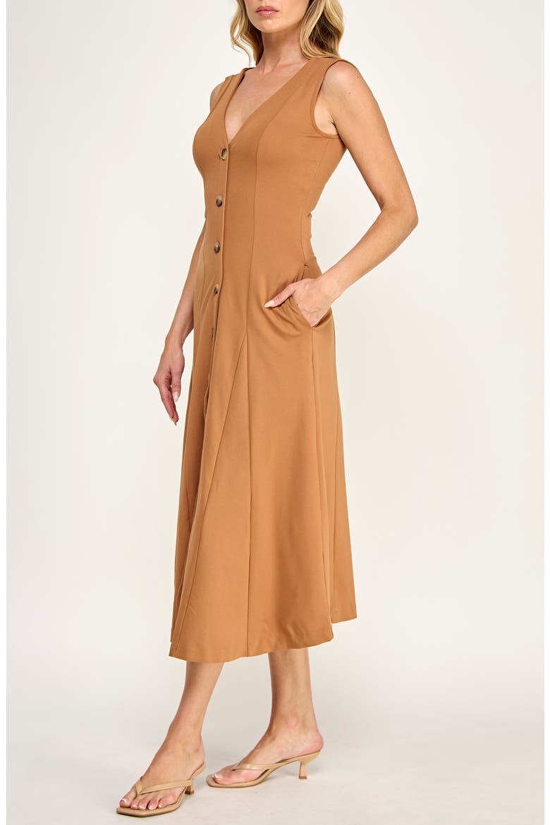 Buttoned A-Line Midi Dress, Alternate, color, BISCUIT