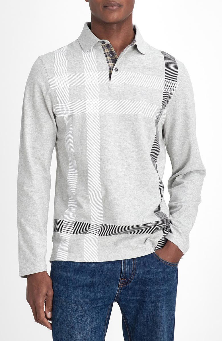 Barbour Blaine Tartan Long Sleeve Polo, Main, color, Grey Marl
