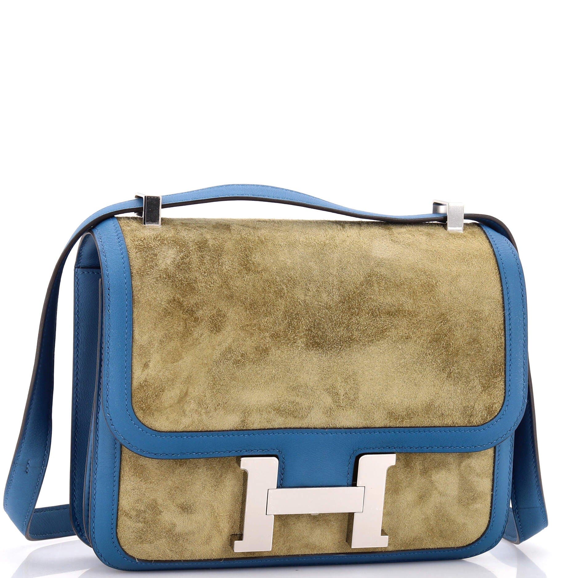 Pre-Owned Hermes Constance Bag Doblis Suede with Swift 23, Alternate, color, Bleu De Galice