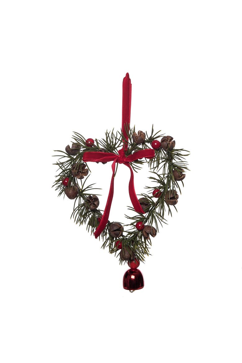 Red Berry Heart Wreath Christmas Tree Ornament, Alternate, color, Green