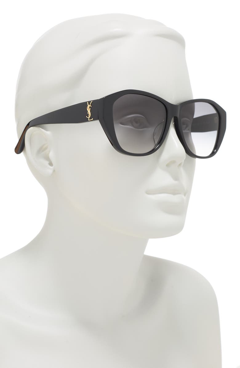 Saint Laurent 57mm Best Oval Sunglasses, Alternate, color, Black Black Grey