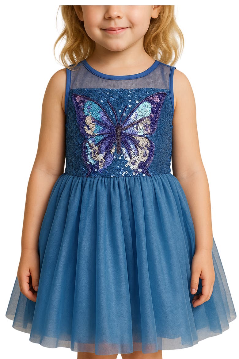 Kids' Sequin Butterfly Mesh Party Dress, Alternate, color, BLUE