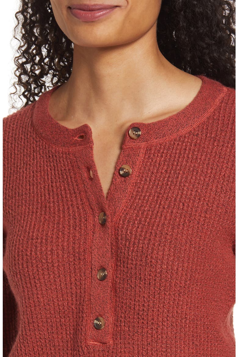 Cozy Waffle Sweater Henley, Alternate, color, RUST SPICE