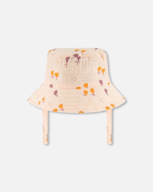 DEUX PAR DEUX DEUX PAR DEUX BABY GIRL'S PRINTED MUSLIN BUCKET HAT PEACH WITH PEARS 