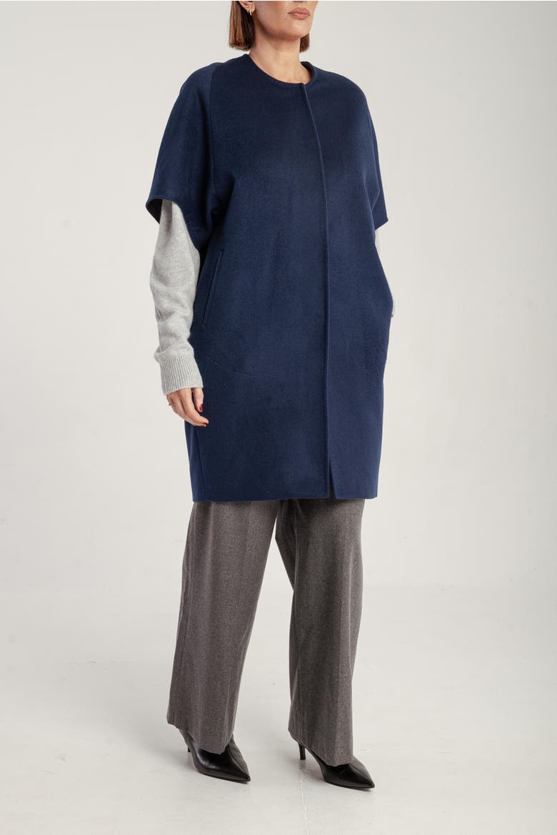 Cashmere Short Sleeve Crew Neck Coat, Alternate, color, Navy