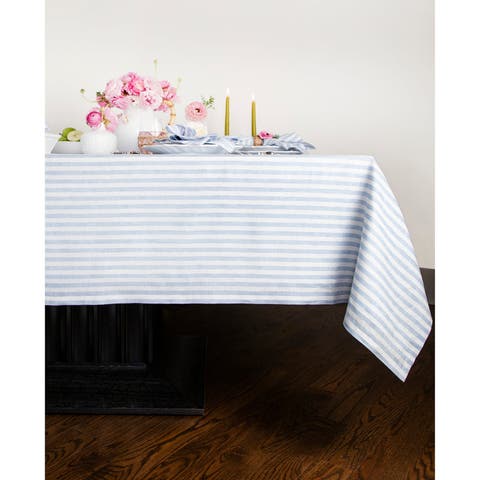 Linen Tablecloth for Dining Table, Holiday and Everyday Dining Table Decor - Amalfi Stripe